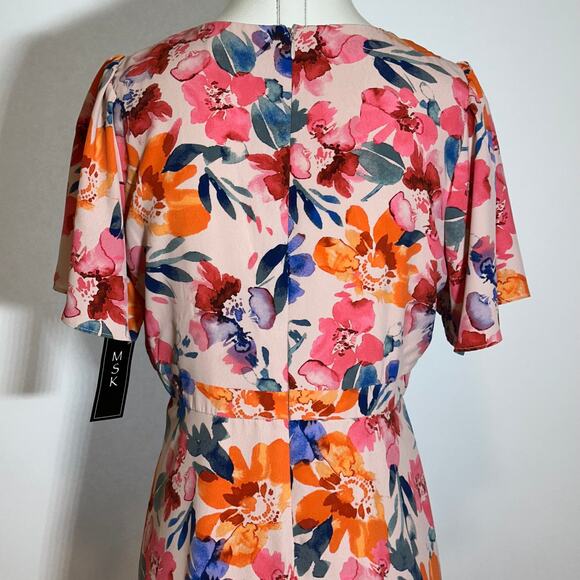 NWT MSK Flutter Sleeve V-Neck Multi Floral Print Chiffon Dress Womens Size Small - Picture 11 of 16